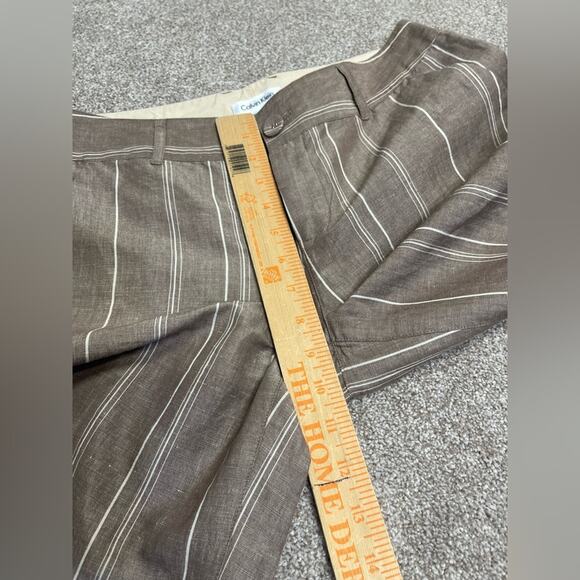 sophisticated vintage palazzo Calvin Klein pinstripe linen blend trouser sz 4 - Picture 12 of 13
